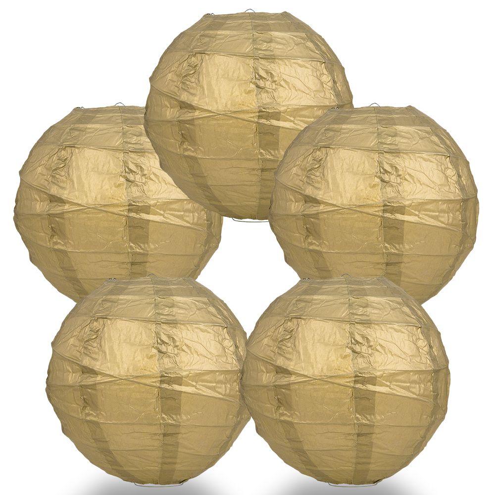 BULK PACK (5) 20&quot; Gold Round Paper Lantern, Crisscross Ribbing, Chinese Hanging Wedding &amp; Party Decoration - PaperLanternStore.com - Paper Lanterns, Decor, Party Lights &amp; More