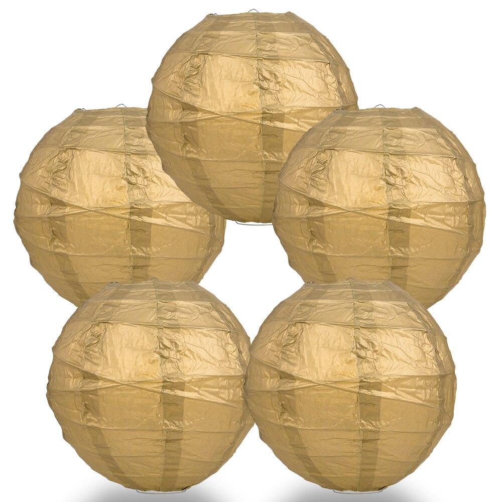 BULK PACK (5) 8&quot; Gold Round Paper Lantern, Crisscross Ribbing, Chinese Hanging Wedding &amp; Party Decoration - PaperLanternStore.com - Paper Lanterns, Decor, Party Lights &amp; More