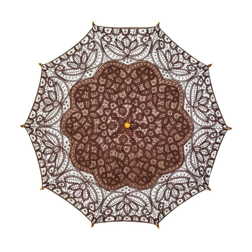 Chocolate Brown Battenburg Lace Parasol - PaperLanternStore.com - Paper Lanterns, Decor, Party Lights &amp; More