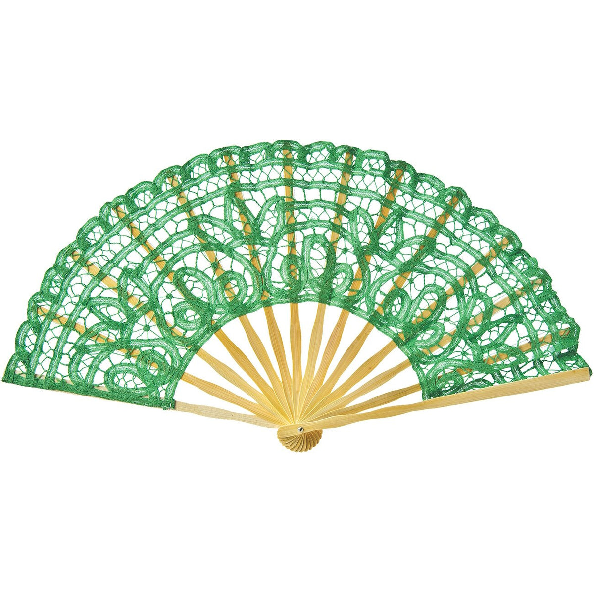 Kelly Green Battenburg Lace Hand Fan - PaperLanternStore.com - Paper Lanterns, Decor, Party Lights &amp; More