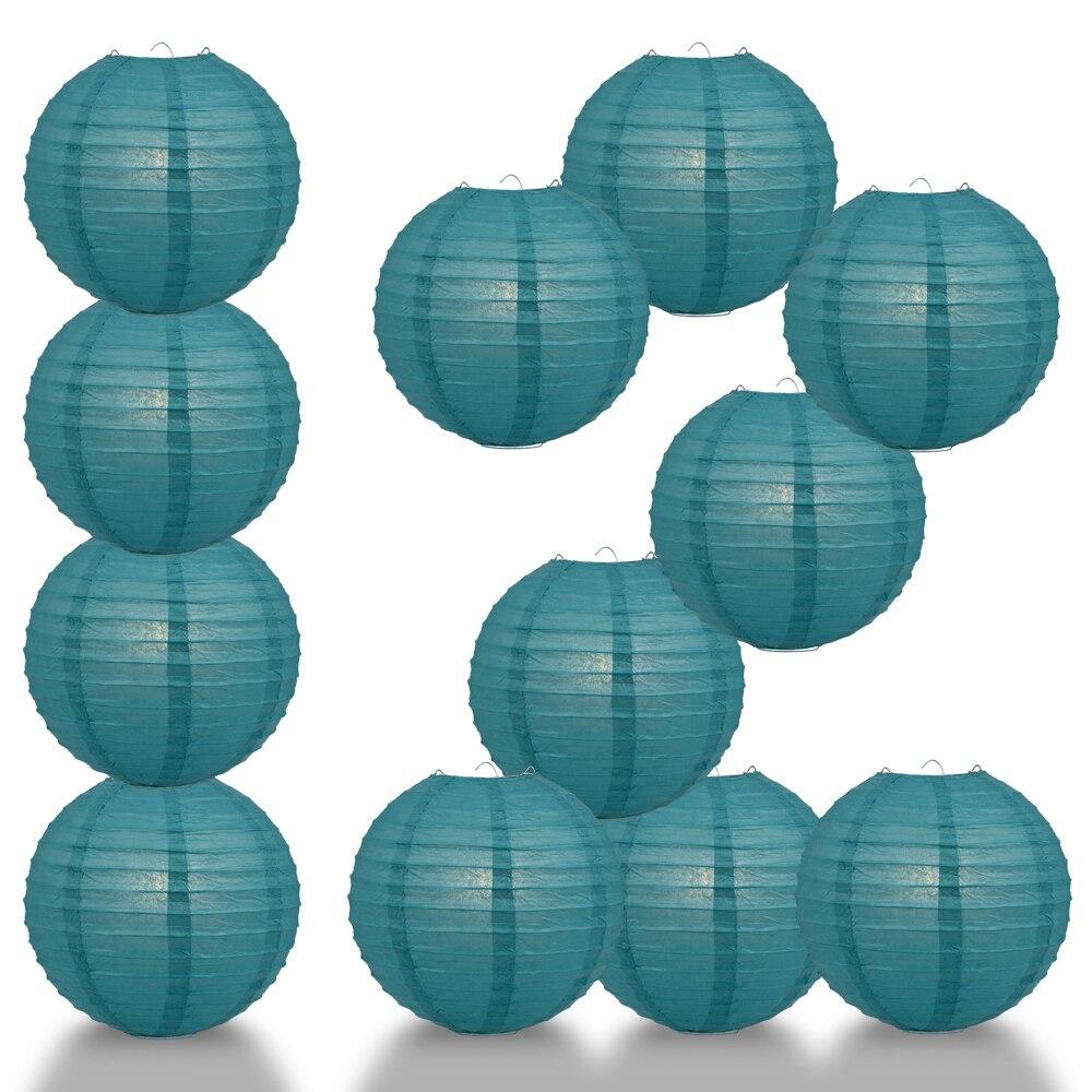BULK PACK (12) 20&quot; Tahiti Teal Round Paper Lantern, Even Ribbing, Chinese Hanging Wedding &amp; Party Decoration - PaperLanternStore.com - Paper Lanterns, Decor, Party Lights &amp; More