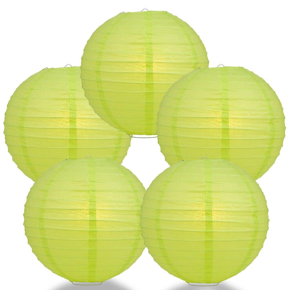 BULK PACK (5) 24&quot; Light Lime Green Round Paper Lantern, Even Ribbing, Chinese Hanging Wedding &amp; Party Decoration - PaperLanternStore.com - Paper Lanterns, Decor, Party Lights &amp; More