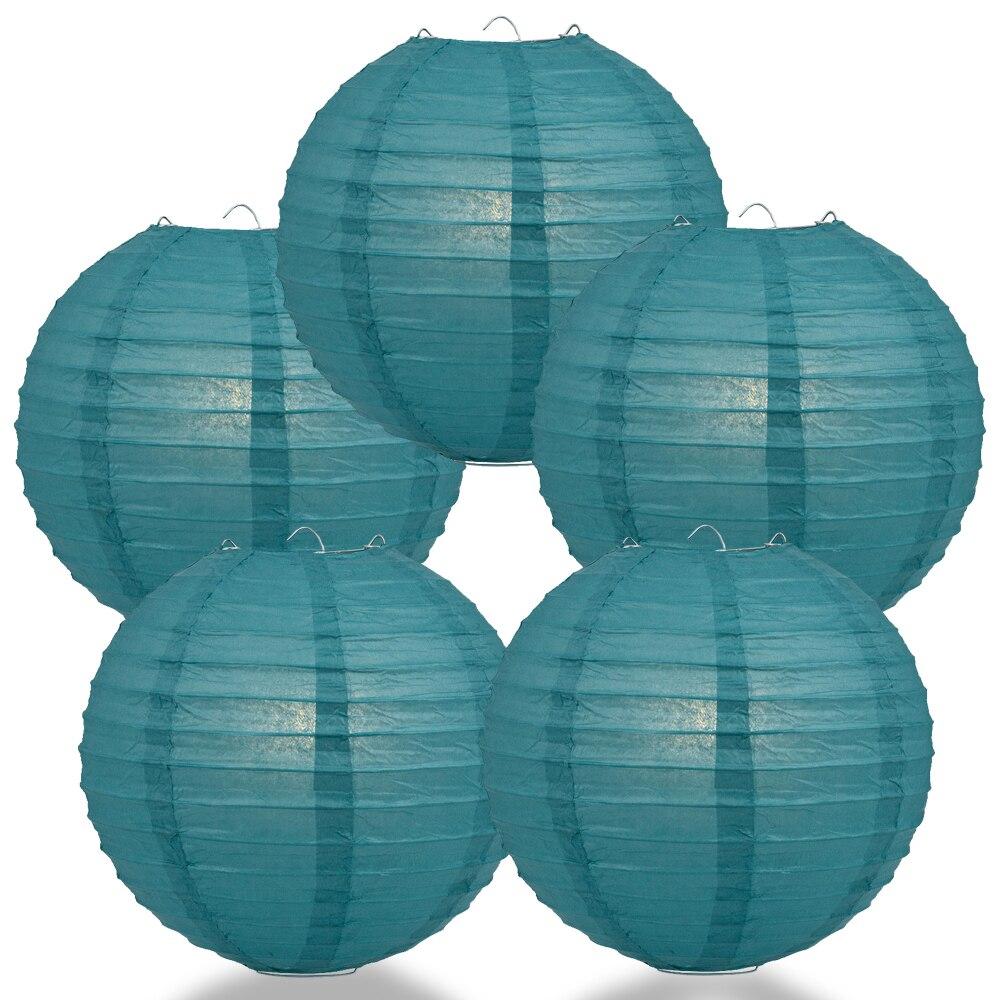 BULK PACK (5) 28&quot; Tahiti Teal Jumbo Round Paper Lantern, Even Ribbing, Chinese Hanging Wedding &amp; Party Decoration - PaperLanternStore.com - Paper Lanterns, Decor, Party Lights &amp; More