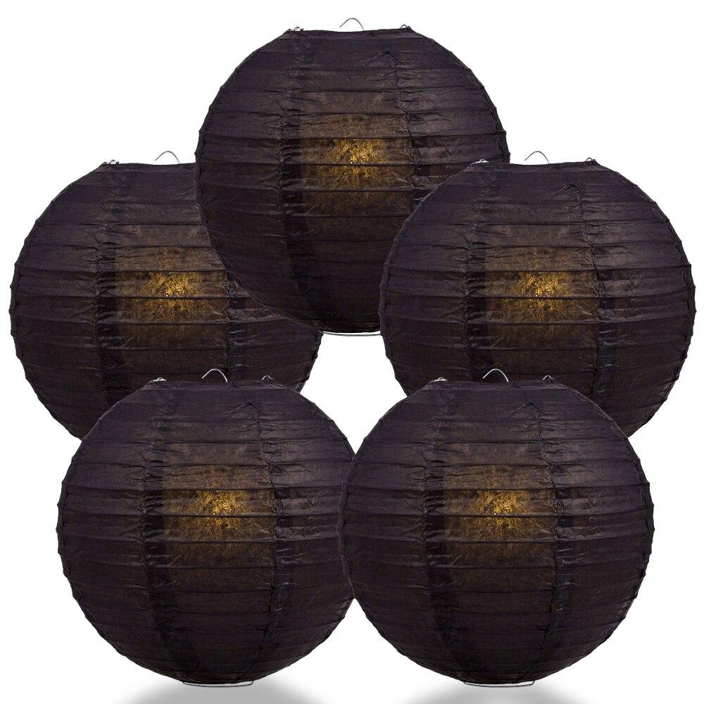 BULK PACK (5) 10" Black Round Paper Lantern, Even Ribbing, Chinese Hanging Wedding & Party Decoration - PaperLanternStore.com - Paper Lanterns, Decor, Party Lights & More