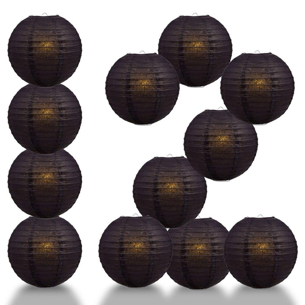 BULK PACK (12) 42" Black Round Paper Lantern, Even Ribbing, Chinese Hanging Wedding & Party Decoration - PaperLanternStore.com - Paper Lanterns, Decor, Party Lights & More