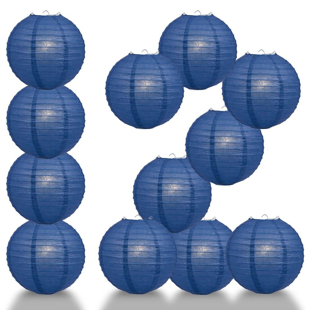 BULK PACK (12) 16&quot; Navy Blue Round Paper Lantern, Even Ribbing, Chinese Hanging Wedding &amp; Party Decoration - PaperLanternStore.com - Paper Lanterns, Decor, Party Lights &amp; More
