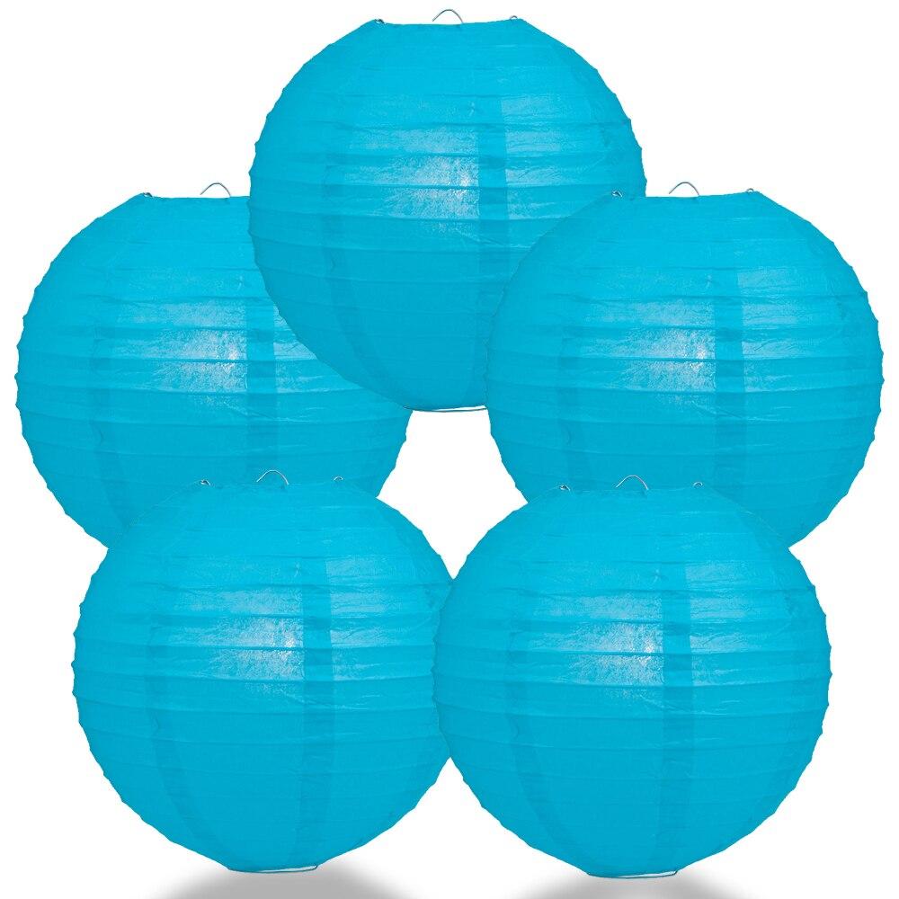 BULK PACK (5) 14&quot; Turquoise Round Paper Lantern, Even Ribbing, Chinese Hanging Wedding &amp; Party Decoration - PaperLanternStore.com - Paper Lanterns, Decor, Party Lights &amp; More