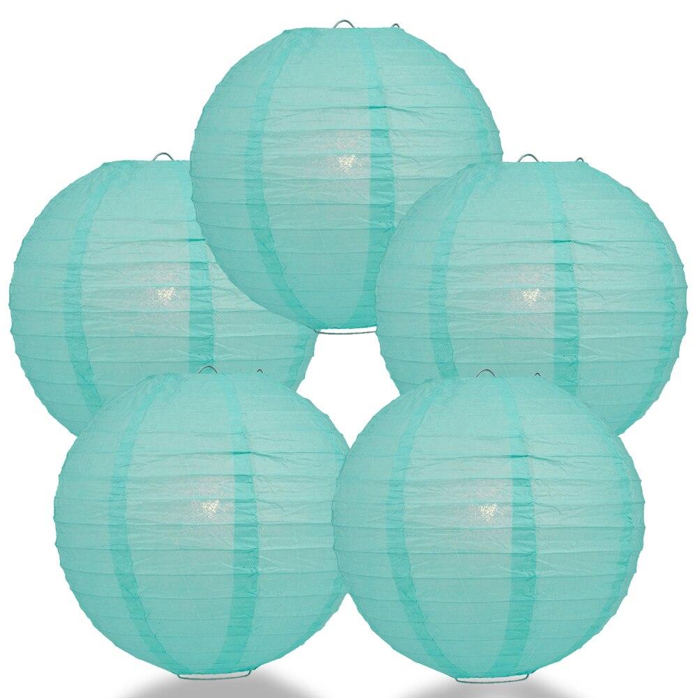BULK PACK (5) 20&quot; Water Blue Round Paper Lantern, Even Ribbing, Chinese Hanging Wedding &amp; Party Decoration - PaperLanternStore.com - Paper Lanterns, Decor, Party Lights &amp; More