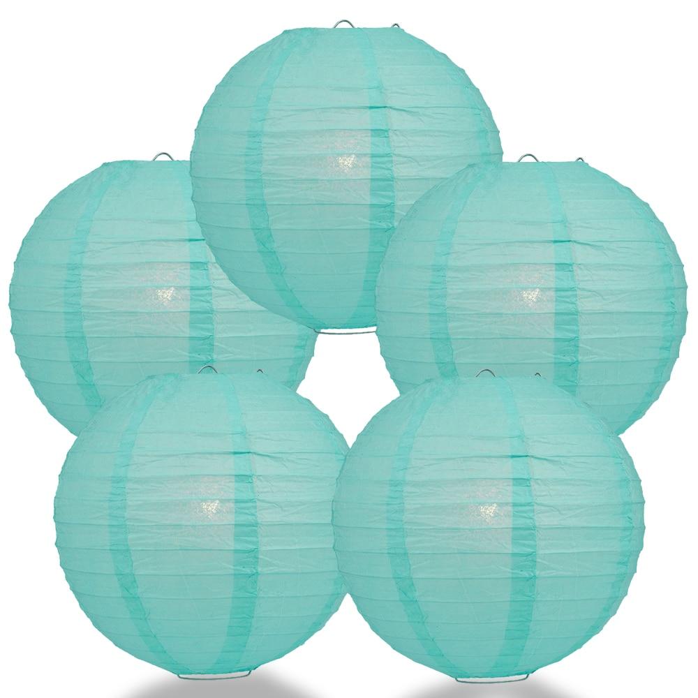 BULK PACK (5) 24&quot; Water Blue Round Paper Lantern, Even Ribbing, Chinese Hanging Wedding &amp; Party Decoration - PaperLanternStore.com - Paper Lanterns, Decor, Party Lights &amp; More