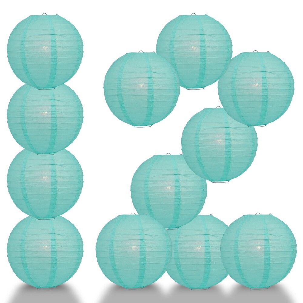 BULK PACK (12) 24" Water Blue Round Paper Lantern, Even Ribbing, Chinese Hanging Wedding & Party Decoration - PaperLanternStore.com - Paper Lanterns, Decor, Party Lights & More