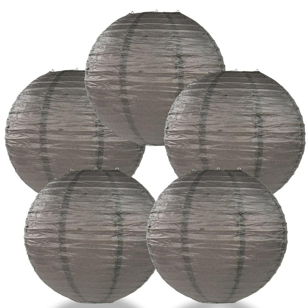 BULK PACK (5) 36" Driftwood Grey Jumbo Round Paper Lantern, Even Ribbing, Chinese Hanging Wedding & Party Decoration - PaperLanternStore.com - Paper Lanterns, Decor, Party Lights & More
