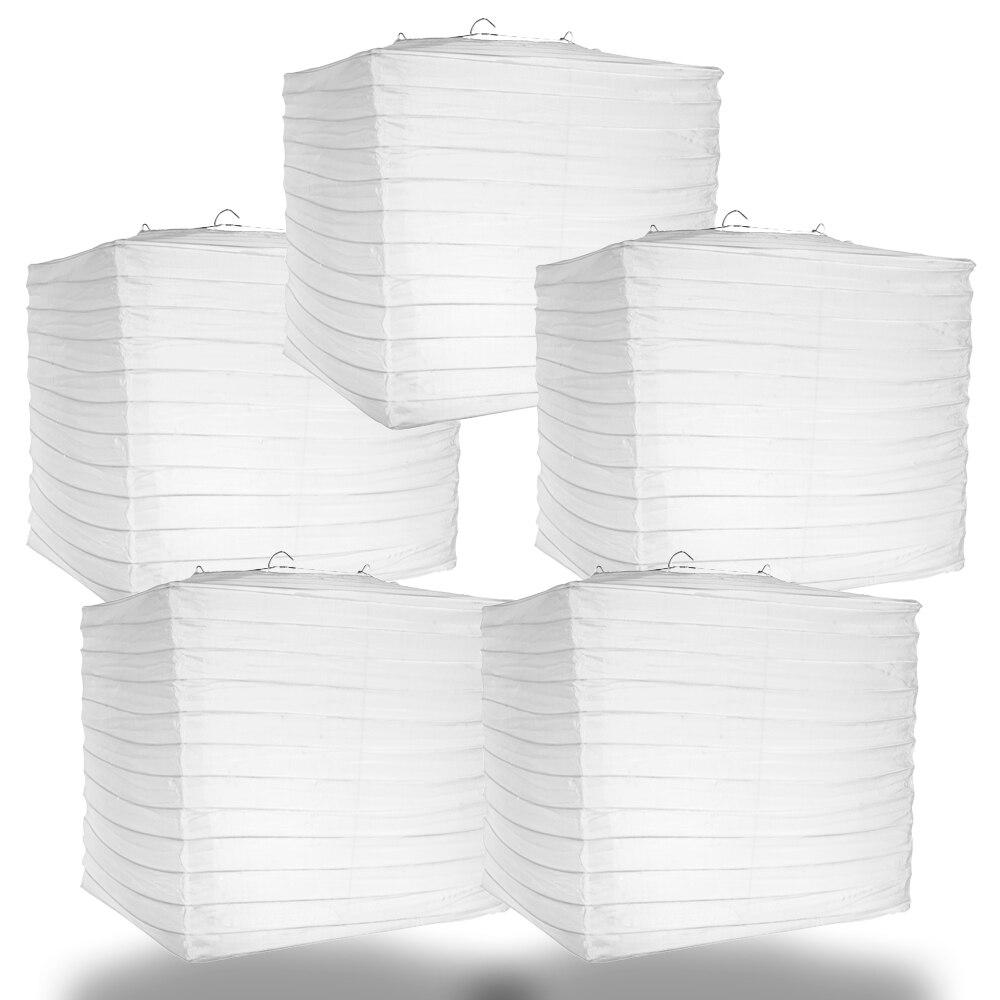 BULK PACK (5) 10" White Shimmering Nylon Square Lantern - PaperLanternStore.com - Paper Lanterns, Decor, Party Lights & More
