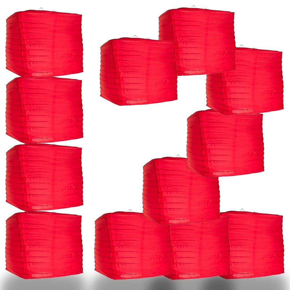 BULK PACK (12) 10" Red Shimmering Nylon Square Lantern - PaperLanternStore.com - Paper Lanterns, Decor, Party Lights & More
