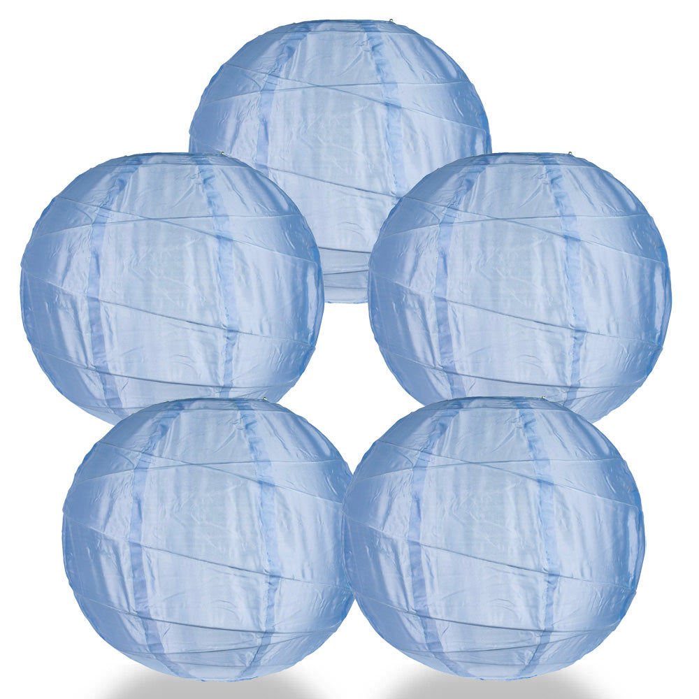 BLOWOUT BULK PACK (5) 12" Irregular Ribbed Serenity Blue Shimmering Nylon Lantern, Durable, Hanging