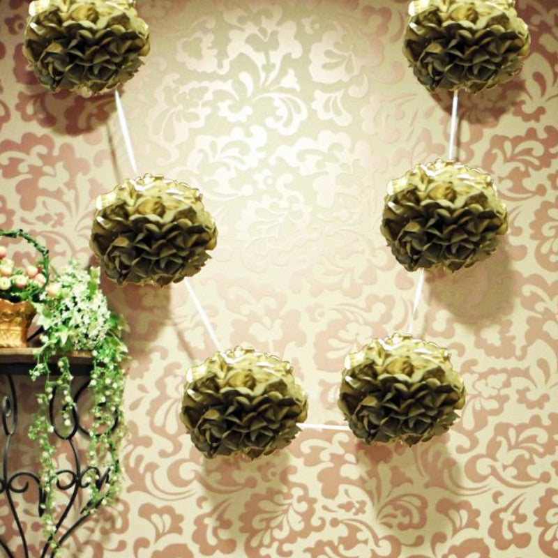 EZ-Fluff 6&quot; Gold Hanging Tissue Paper Flower Pom Pom, Party Garland Decoration - PaperLanternStore.com - Paper Lanterns, Decor, Party Lights &amp; More