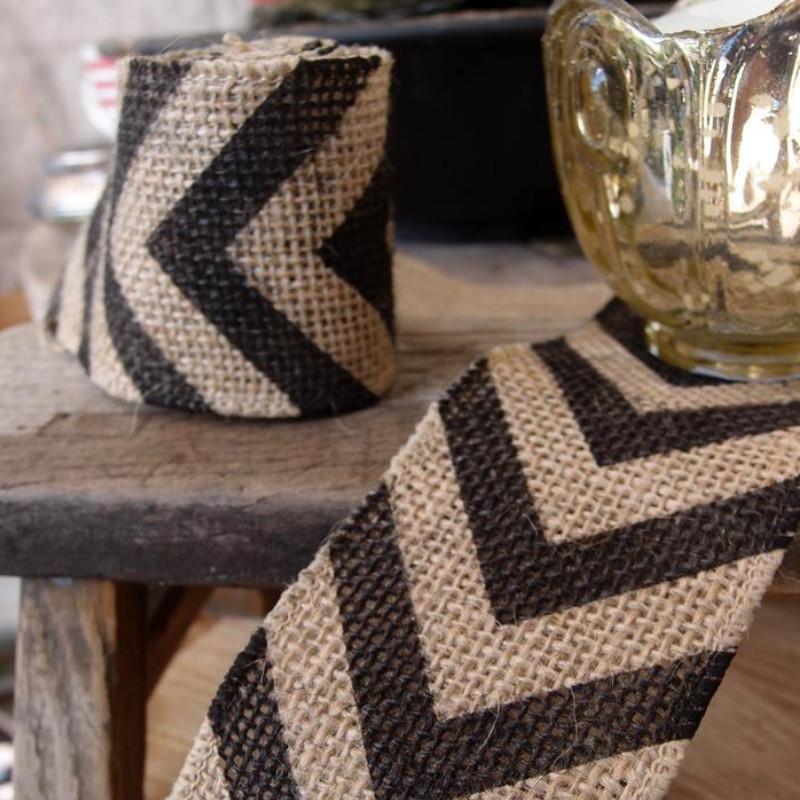 Burlap Fabric Wrap Roll w/ Black Chevron Pattern (2.4 x 6 Ft) - PaperLanternStore.com - Paper Lanterns, Decor, Party Lights & More