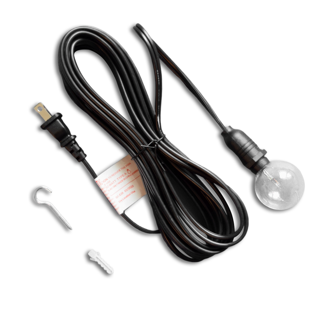 25FT Black Weatherproof Outdoor Pendant Light Lamp Cord Kit, E12 C7 ...