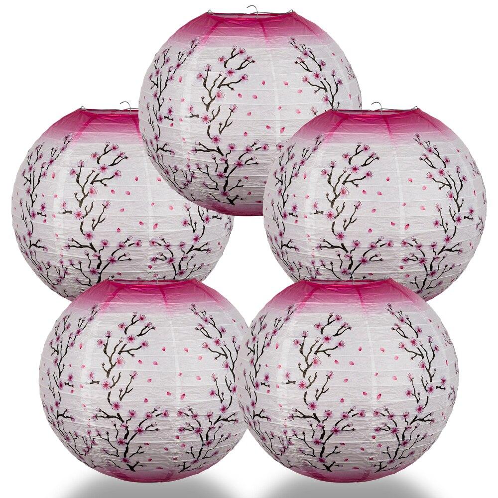 BULK PACK (5) 14&quot; Pink Cherry Blossom Tree Japanese Paper Lantern - PaperLanternStore.com - Paper Lanterns, Decor, Party Lights &amp; More