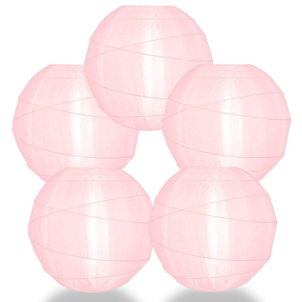 BULK PACK (5) 14&quot; Irregular Ribbed Rose Quartz Pink Shimmering Nylon Lantern, Durable, Hanging - PaperLanternStore.com - Paper Lanterns, Decor, Party Lights &amp; More