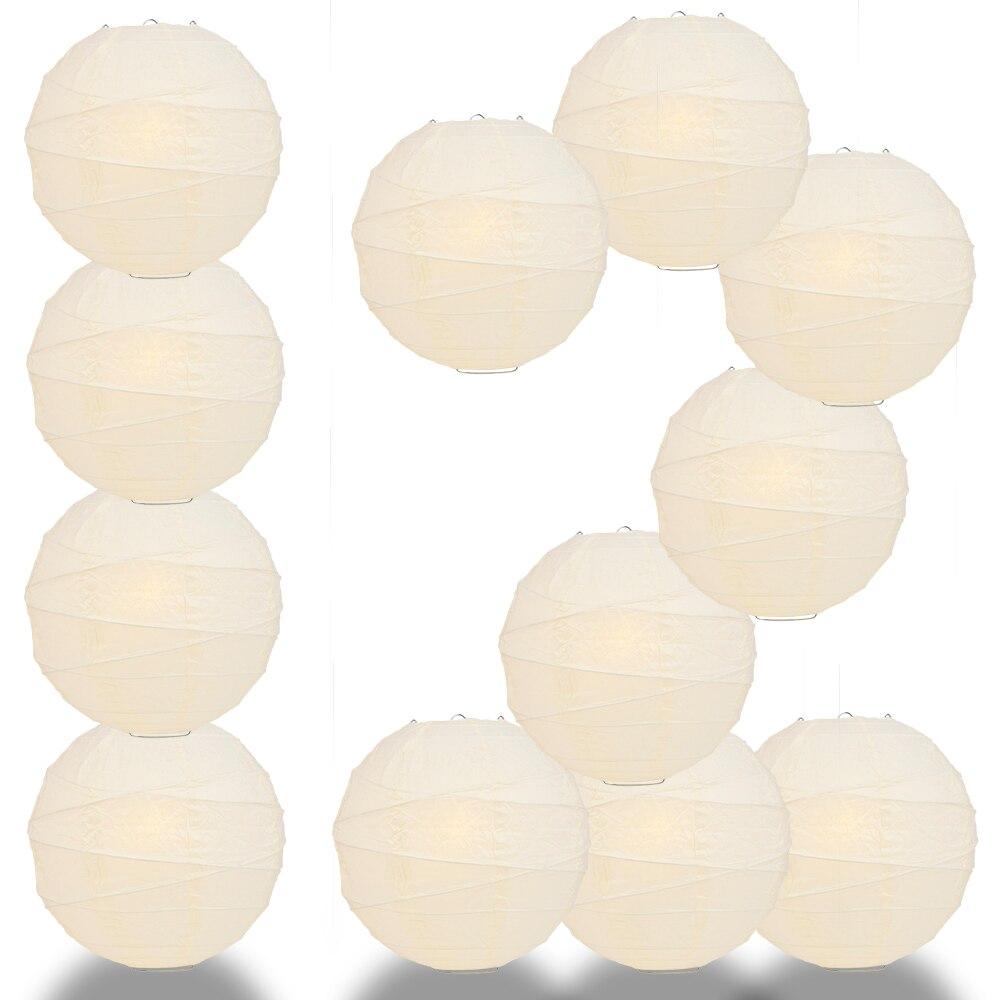 BULK PACK (12) 24&quot; Beige / Ivory Round Paper Lantern, Crisscross Ribbing, Chinese Hanging Wedding &amp; Party Decoration - PaperLanternStore.com - Paper Lanterns, Decor, Party Lights &amp; More