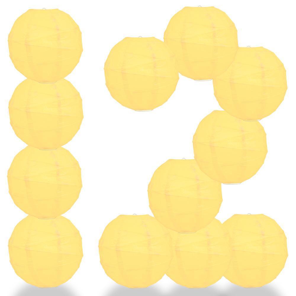 BULK PACK (12) 24" Lemon Yellow Chiffon Round Paper Lantern, Crisscross Ribbing, Chinese Hanging Wedding & Party Decoration - PaperLanternStore.com - Paper Lanterns, Decor, Party Lights & More
