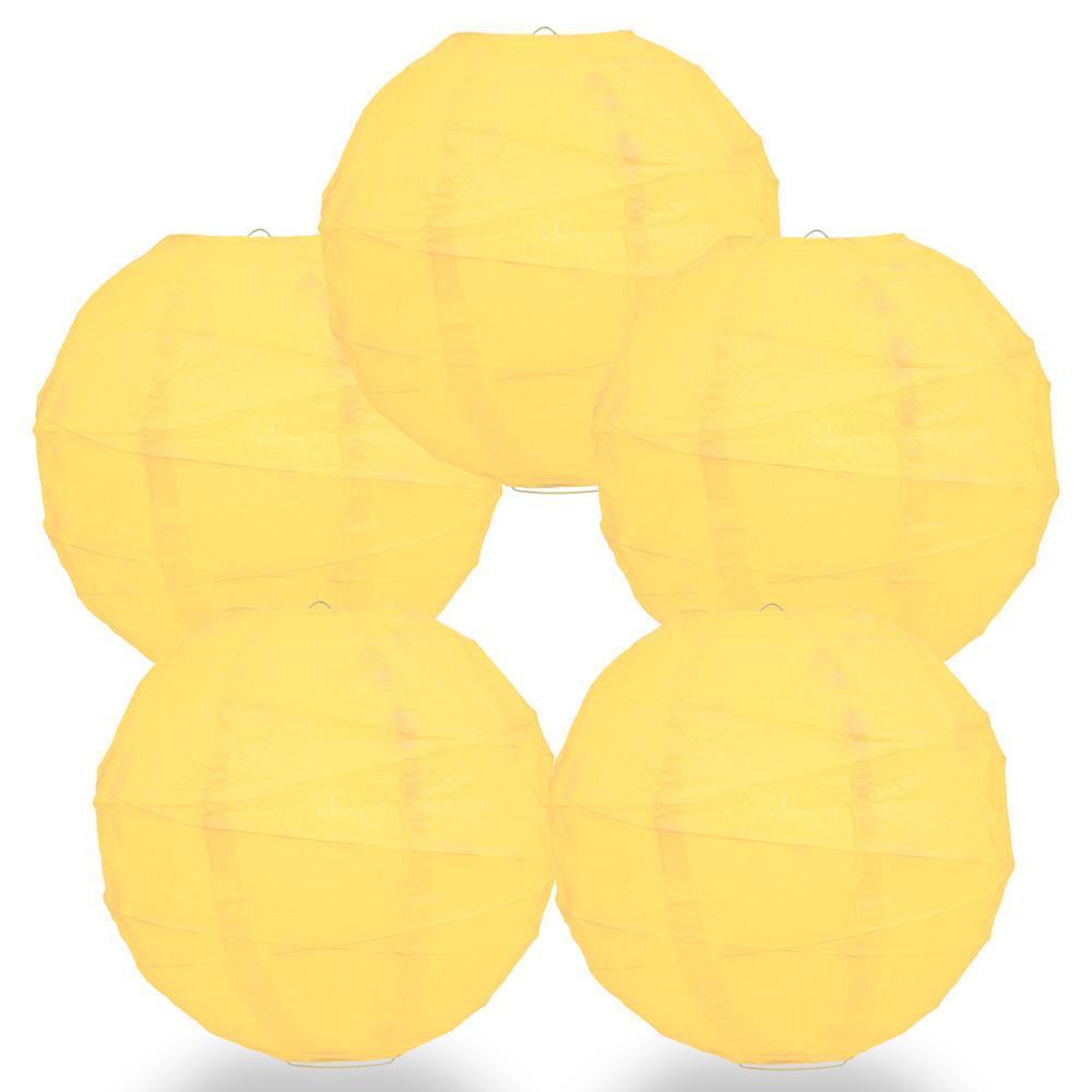 BULK PACK (5) 32&quot; Lemon Yellow Chiffon Round Paper Lantern, Crisscross Ribbing, Chinese Hanging Wedding &amp; Party Decoration - PaperLanternStore.com - Paper Lanterns, Decor, Party Lights &amp; More