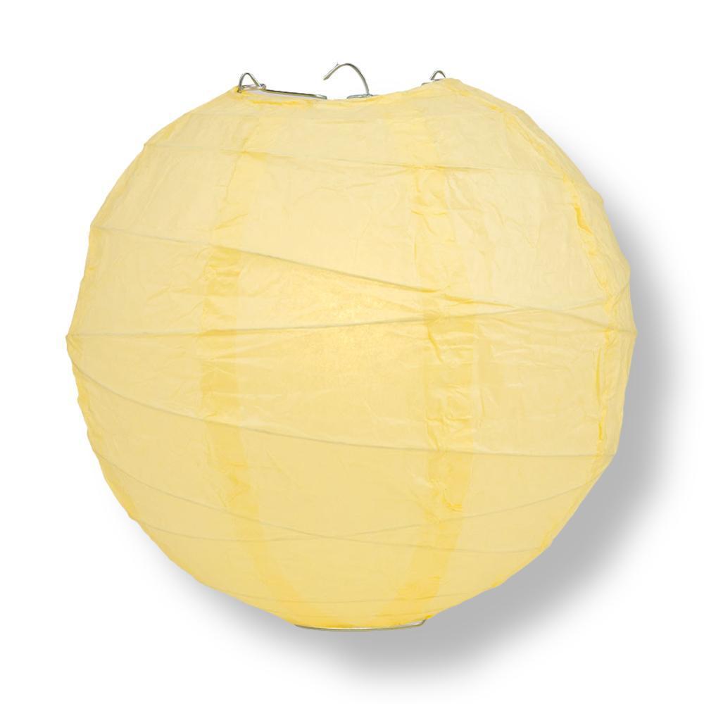 36" Lemon Yellow Chiffon Round Paper Lantern, Crisscross Ribbing, Chinese Hanging Wedding & Party Decoration