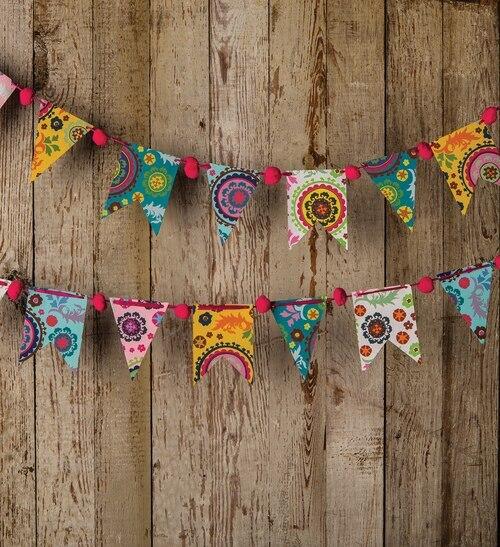 Multicolor Suzani Paper Small Pennant and Flag Banner - PaperLanternStore.com - Paper Lanterns, Decor, Party Lights &amp; More