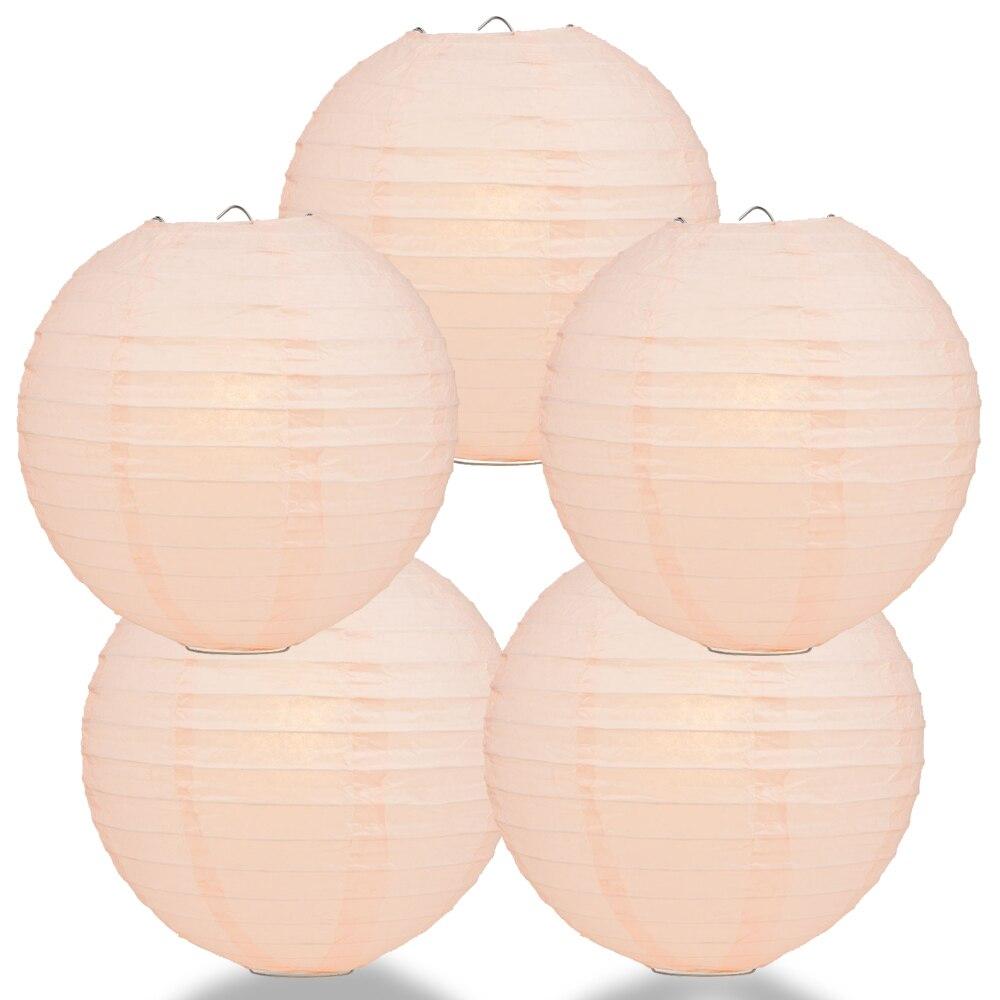 BULK PACK (5) 14" Rose Quartz Pink Round Paper Lantern, Even Ribbing, Chinese Hanging Decoration for Weddings and Parties - PaperLanternStore.com - Paper Lanterns, Decor, Party Lights & More