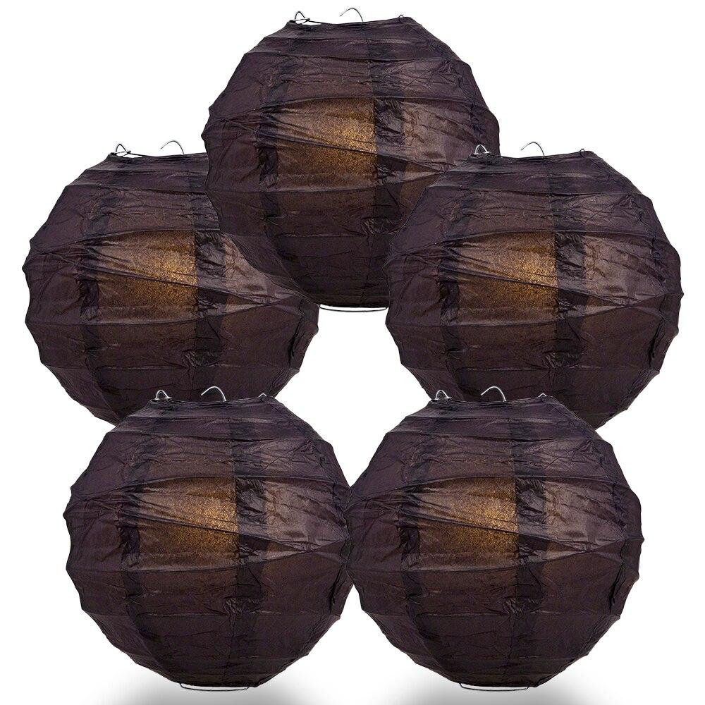 BULK PACK (5) 8" Black Round Paper Lantern, Crisscross Ribbing, Chinese Hanging Wedding & Party Decoration - PaperLanternStore.com - Paper Lanterns, Decor, Party Lights & More