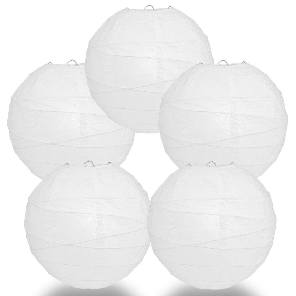 BULK PACK (5) 8" White Round Paper Lantern, Crisscross Ribbing, Chinese Hanging Wedding & Party Decoration - PaperLanternStore.com - Paper Lanterns, Decor, Party Lights & More