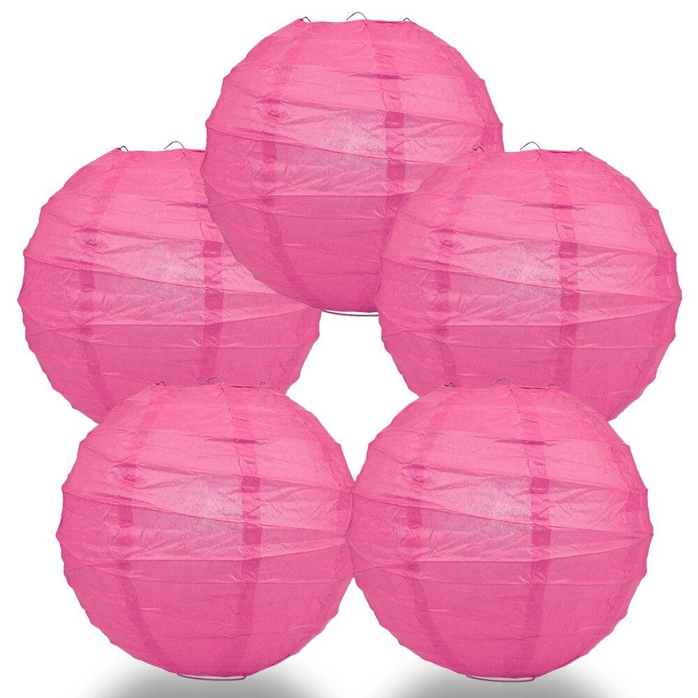 BULK PACK (5) 24" Fuchsia / Hot Pink Round Paper Lantern, Crisscross Ribbing, Chinese Hanging Wedding & Party Decoration - PaperLanternStore.com - Paper Lanterns, Decor, Party Lights & More