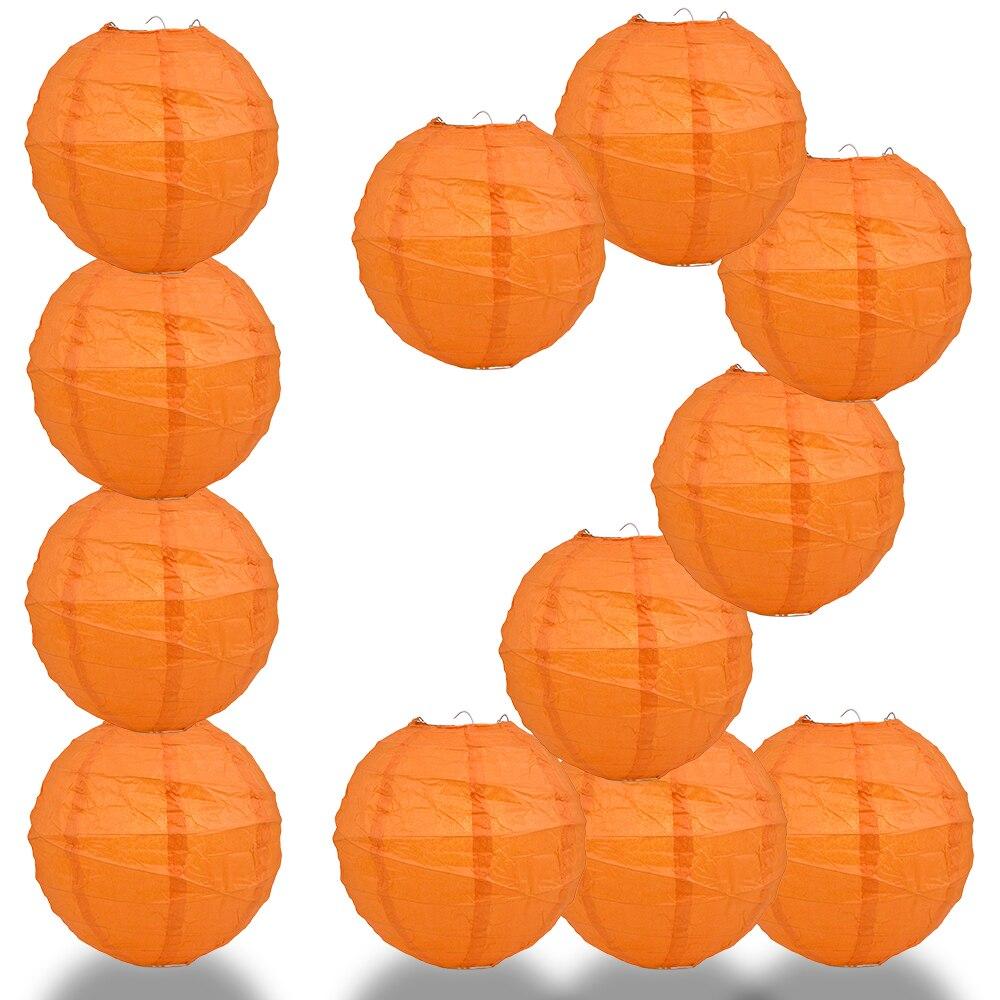 BULK PACK (12) 16" Persimmon Orange Round Paper Lantern, Crisscross Ribbing, Chinese Hanging Wedding & Party Decoration - PaperLanternStore.com - Paper Lanterns, Decor, Party Lights & More