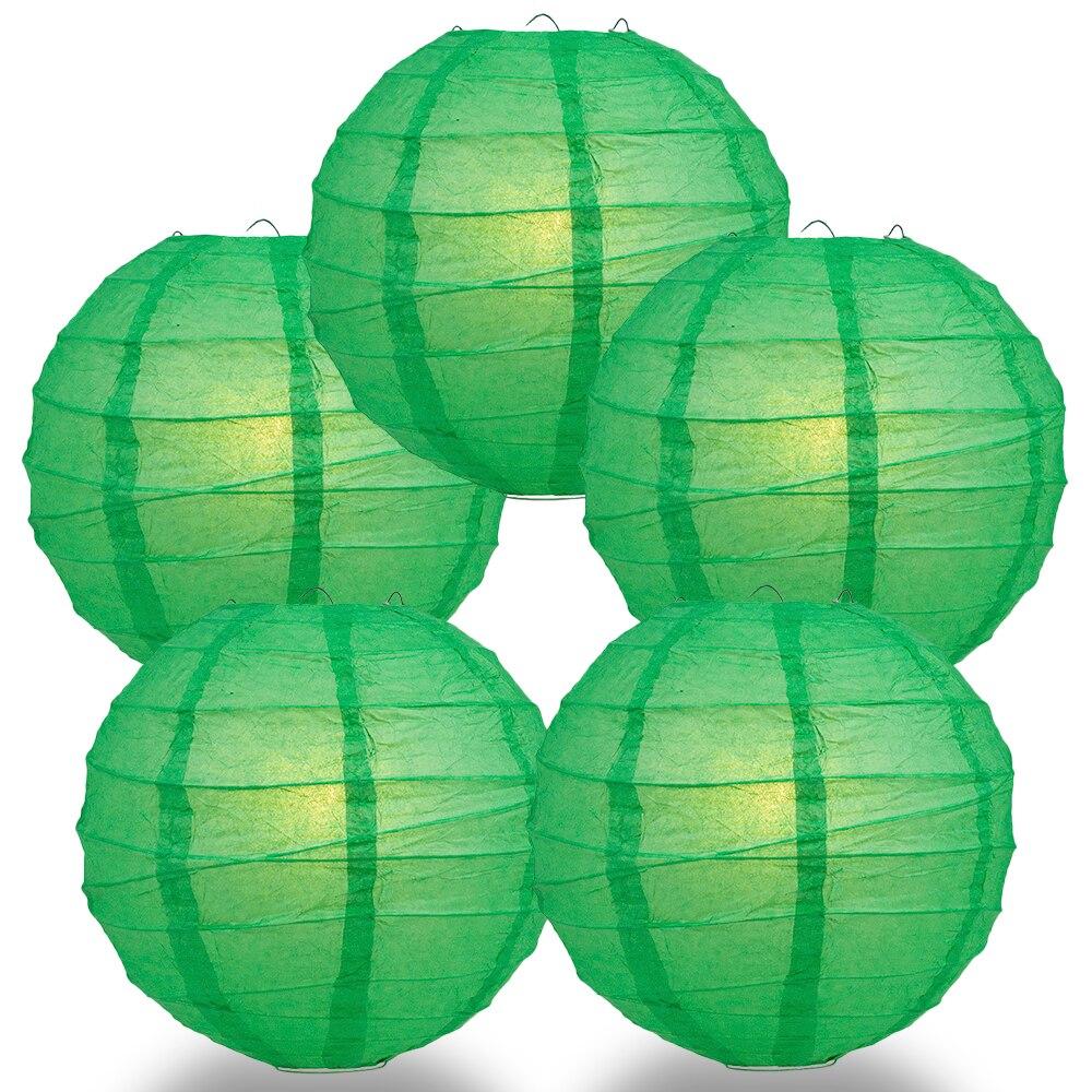 BULK PACK (5) 16&quot; Emerald Green Round Paper Lantern, Crisscross Ribbing, Chinese Hanging Wedding &amp; Party Decoration - PaperLanternStore.com - Paper Lanterns, Decor, Party Lights &amp; More