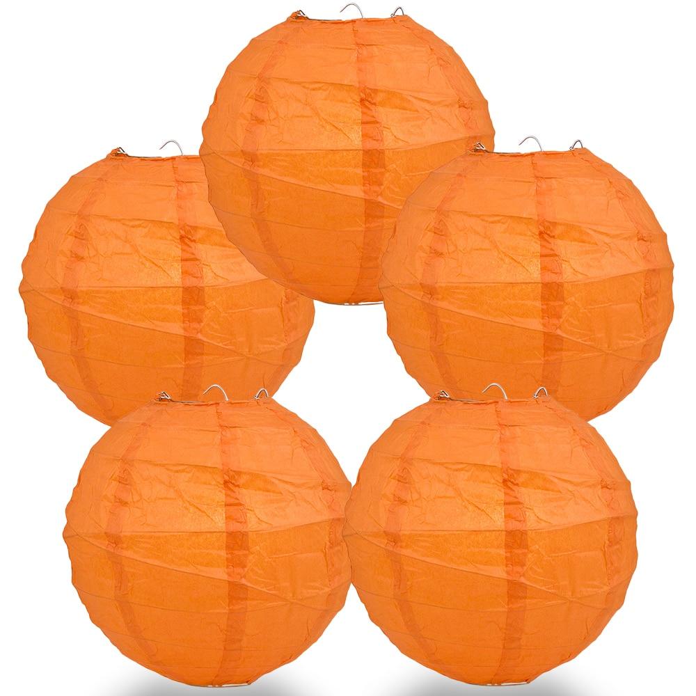 BULK PACK (5) 16" Persimmon Orange Round Paper Lantern, Crisscross Ribbing, Chinese Hanging Wedding & Party Decoration - PaperLanternStore.com - Paper Lanterns, Decor, Party Lights & More