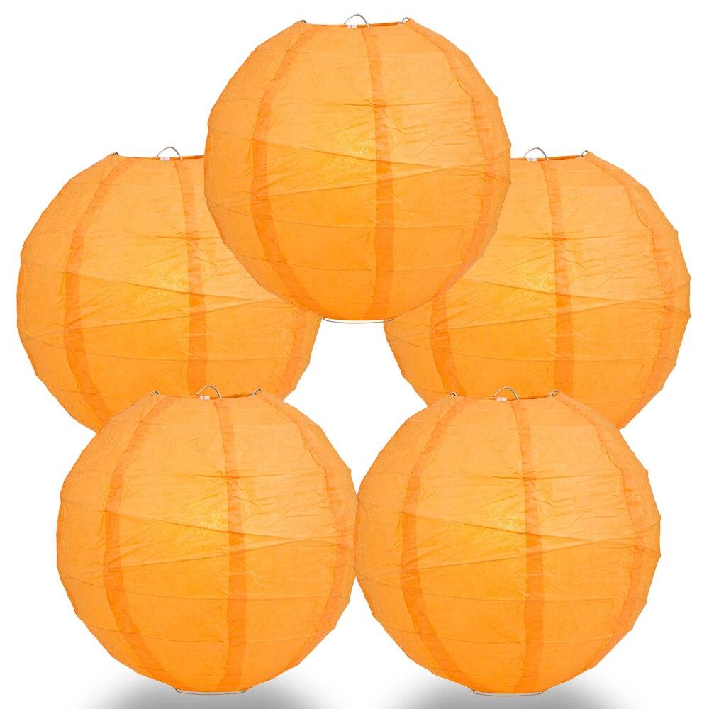 BULK PACK (5) 16" Orange Round Paper Lantern, Crisscross Ribbing, Chinese Hanging Wedding & Party Decoration - PaperLanternStore.com - Paper Lanterns, Decor, Party Lights & More