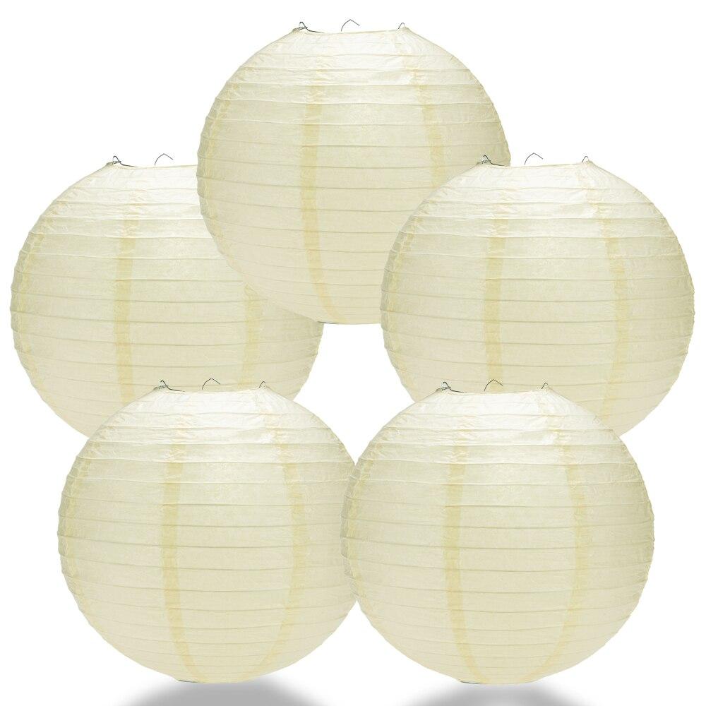 BULK PACK (5) 8&quot; Ivory Round Paper Lantern, Even Ribbing, Hanging Decoration - PaperLanternStore.com - Paper Lanterns, Decor, Party Lights &amp; More