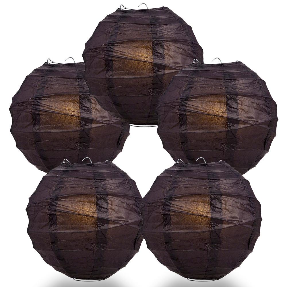 BULK PACK (5) 16&quot; Black Round Paper Lantern, Crisscross Ribbing, Chinese Hanging Wedding &amp; Party Decoration - PaperLanternStore.com - Paper Lanterns, Decor, Party Lights &amp; More