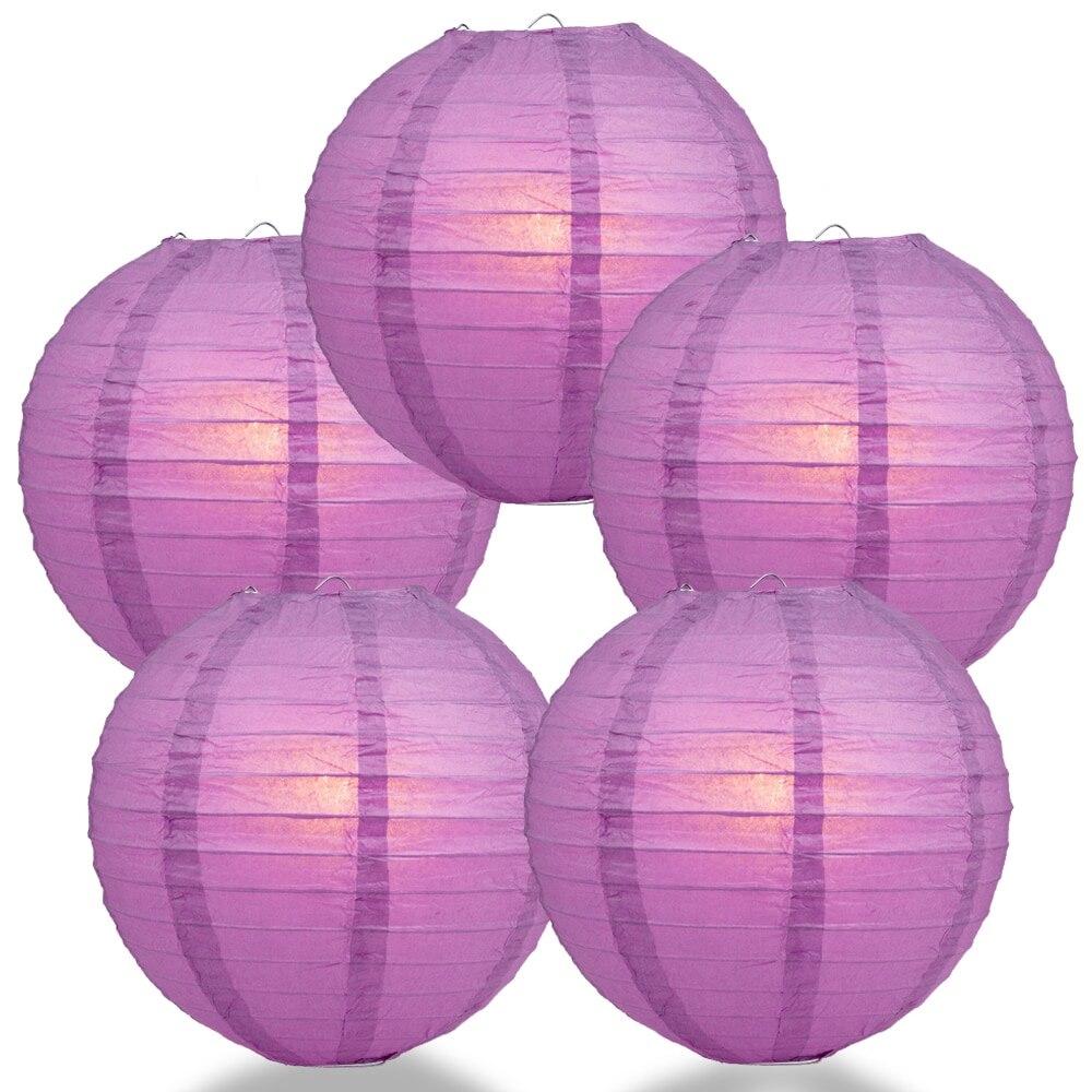 BULK PACK (5) 14&quot; Violet / Orchid Round Paper Lantern, Even Ribbing, Chinese Hanging Wedding &amp; Party Decoration - PaperLanternStore.com - Paper Lanterns, Decor, Party Lights &amp; More