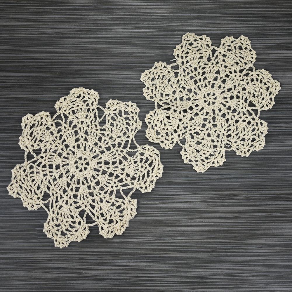 Quasimoon 7 inch Bloom Shaped Handmade Cotton Crochet Doilies - Beige (2 Pack) by PaperLanternStore