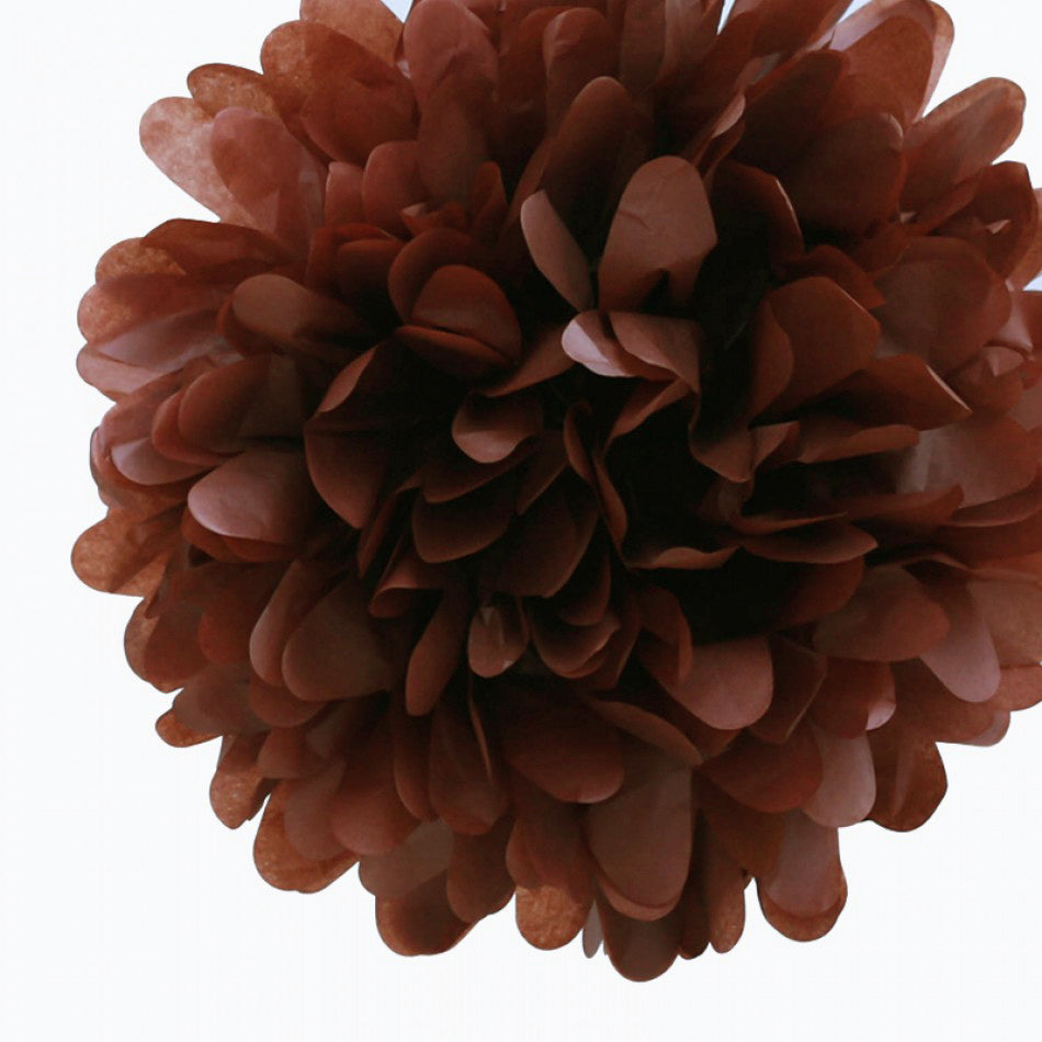 EZ-Fluff 8" Brown Tissue Paper Pom Pom Flowers, Hanging Decorations (4 PACK) - PaperLanternStore.com - Paper Lanterns, Decor, Party Lights & More