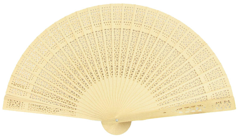 8&quot; Natural Beige / Ivory Tan Sandalwood Folding Hand Fan w/ Organza Bag for Weddings (10 PACK) - PaperLanternStore.com - Paper Lanterns, Decor, Party Lights &amp; More