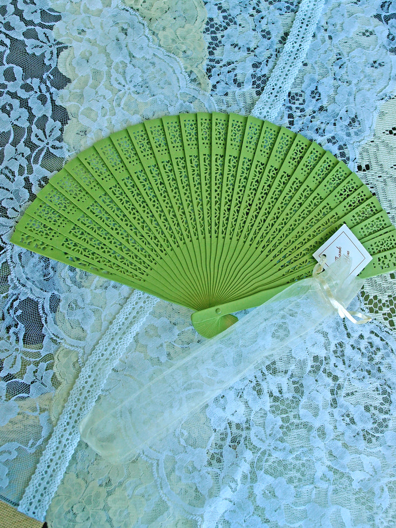 8&quot; Grass Greenery Wood Panel Hand Fan w/ Organza Bag for Weddings - PaperLanternStore.com - Paper Lanterns, Decor, Party Lights &amp; More