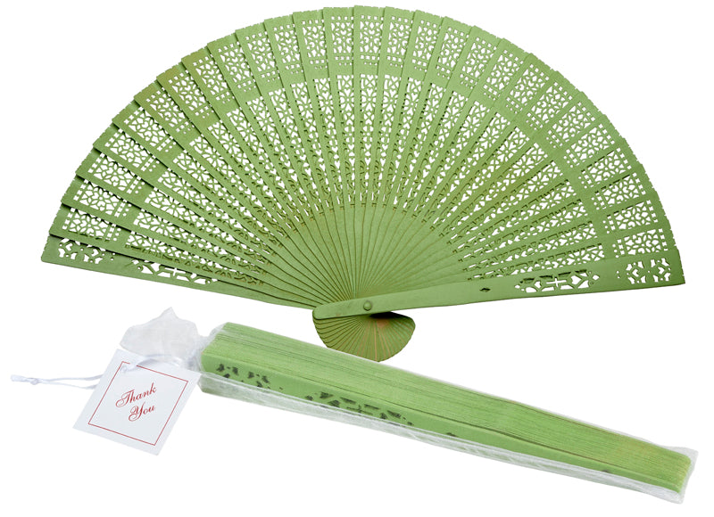 8&quot; Grass Greenery Wood Panel Hand Fan w/ Organza Bag for Weddings - PaperLanternStore.com - Paper Lanterns, Decor, Party Lights &amp; More