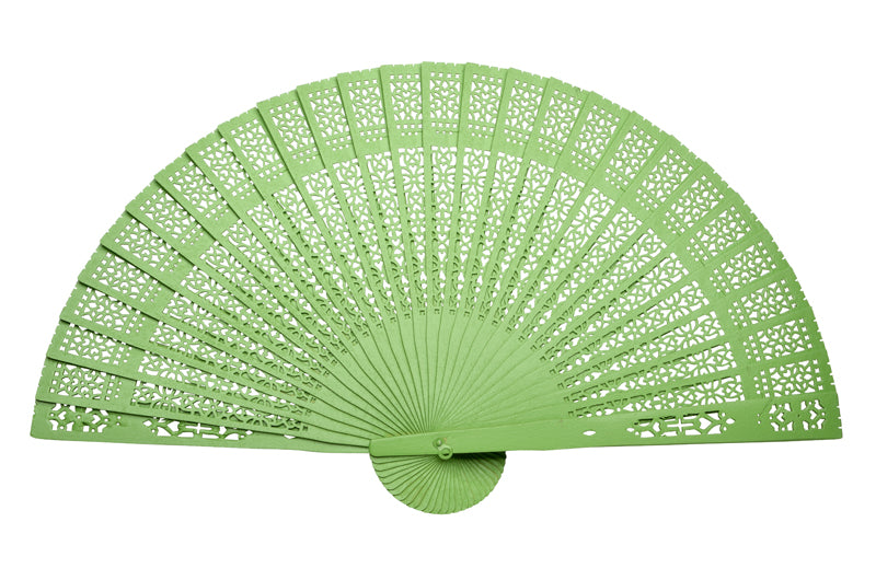 8&quot; Light Lime Green Wood Panel Hand Fan w/ Organza Bag for Weddings - PaperLanternStore.com - Paper Lanterns, Decor, Party Lights &amp; More