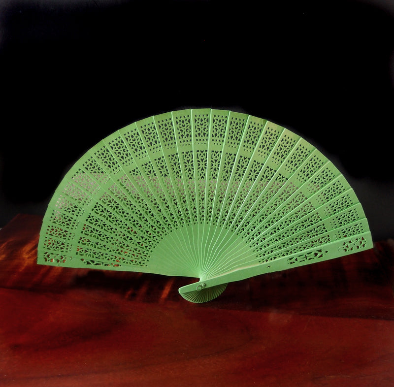 8&quot; Light Lime Green Wood Panel Hand Fan w/ Organza Bag for Weddings - PaperLanternStore.com - Paper Lanterns, Decor, Party Lights &amp; More