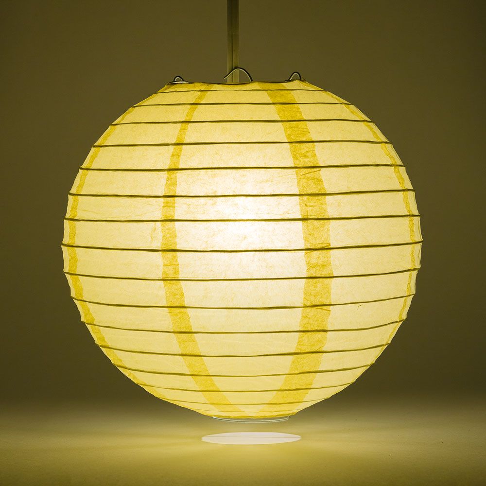 14" Lemon Yellow Chiffon Round Paper Lantern, Even Ribbing, Chinese Hanging Wedding & Party Decoration - PaperLanternStore.com - Paper Lanterns, Decor, Party Lights & More