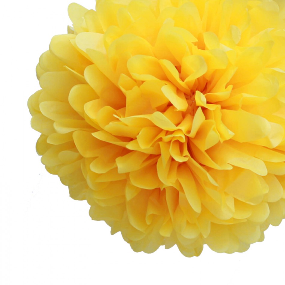 EZ-Fluff 8" Yellow Tissue Paper Pom Pom Flowers, Hanging Decorations (4 PACK) - PaperLanternStore.com - Paper Lanterns, Decor, Party Lights & More