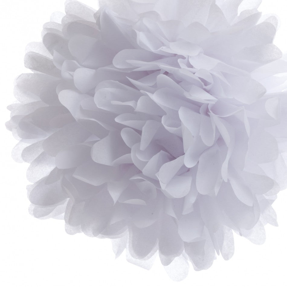 EZ-Fluff 8" White Tissue Paper Pom Pom Flowers, Hanging Decorations (4 PACK) - PaperLanternStore.com - Paper Lanterns, Decor, Party Lights & More