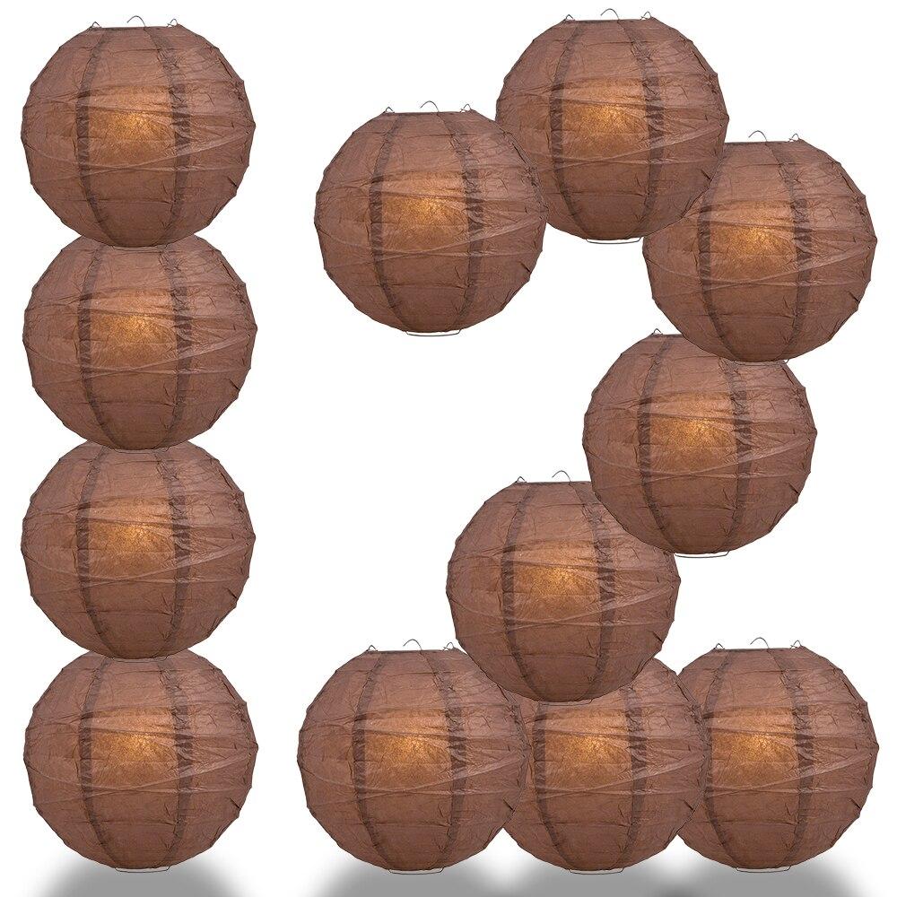 BULK PACK (12) 16" Brown Round Paper Lantern, Crisscross Ribbing, Chinese Hanging Wedding & Party Decoration - PaperLanternStore.com - Paper Lanterns, Decor, Party Lights & More